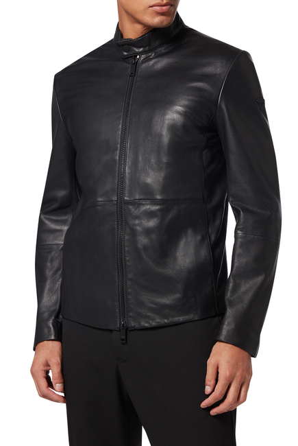Emporio Armani Logo Appliqué Leather Jacket